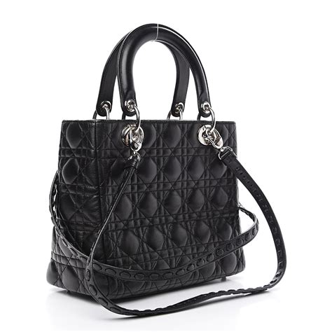 CHRISTIAN DIOR Lambskin Cannage Medium Lady Dior Black .